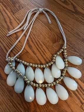 Anthropologie soft green Teardrop Bib Necklace with Gold Beads